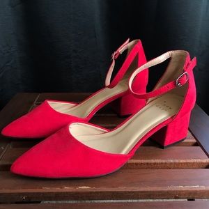 Red Block Ankle Heels